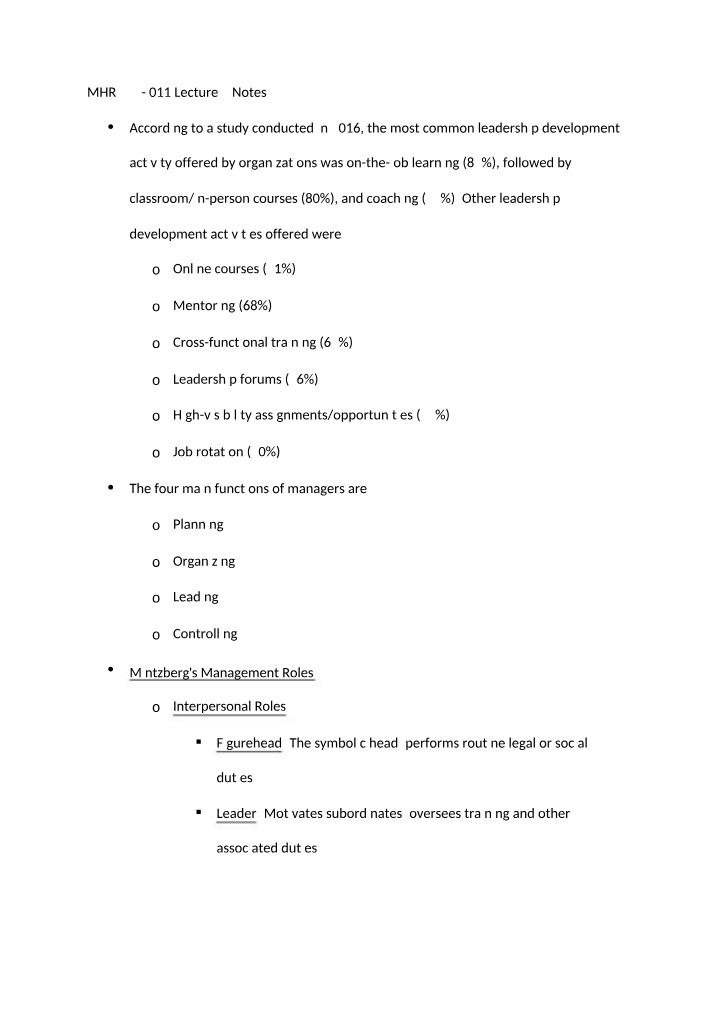 Leadership Development Activities - Managerial Functions