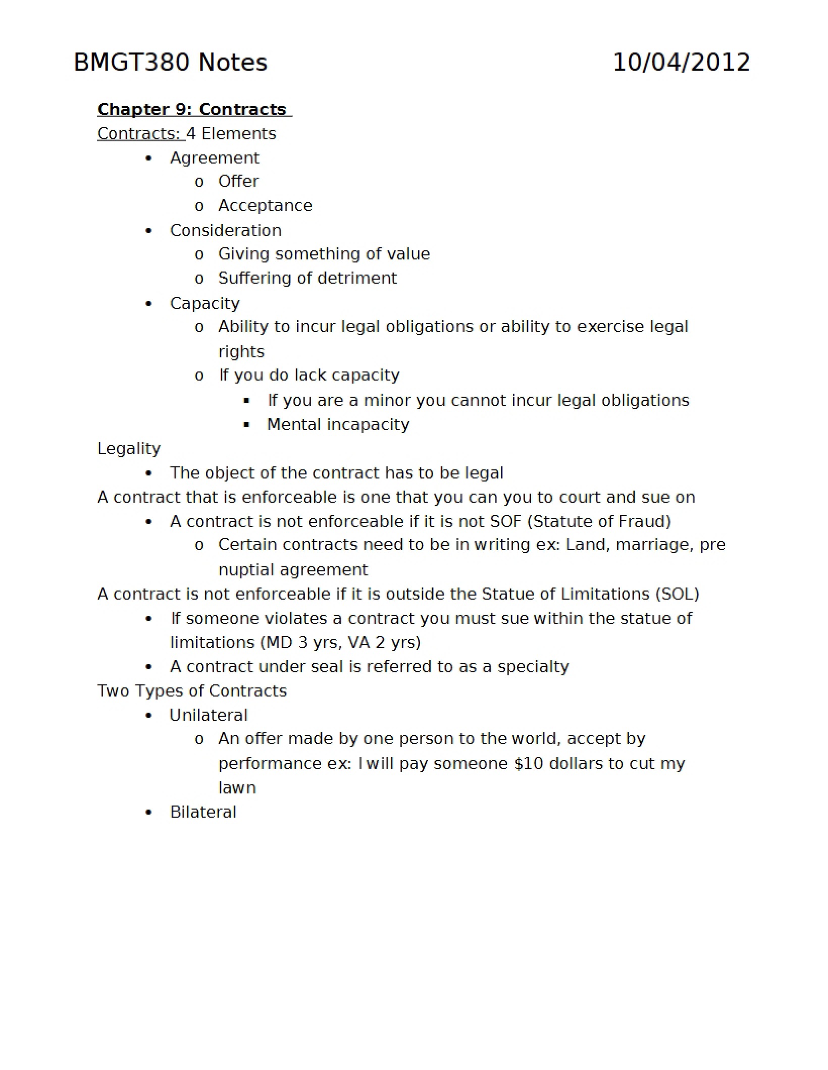 Contracts Chapter Nine