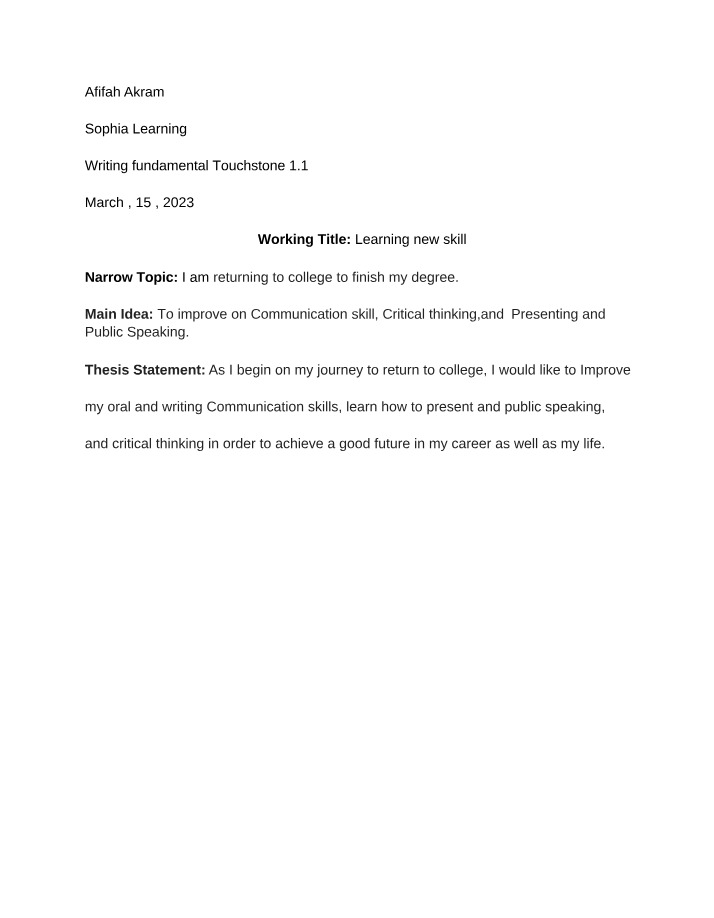 Writing Fundamentals - Touchstone 1.1