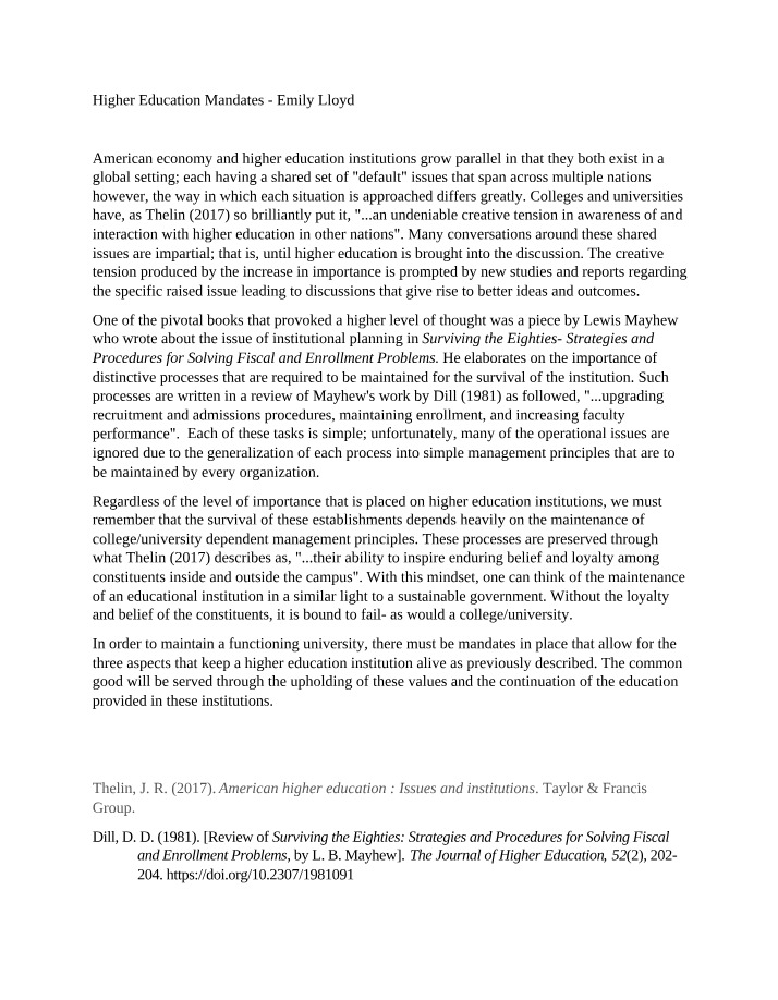 Higher Education Mandates - Survival Analysis