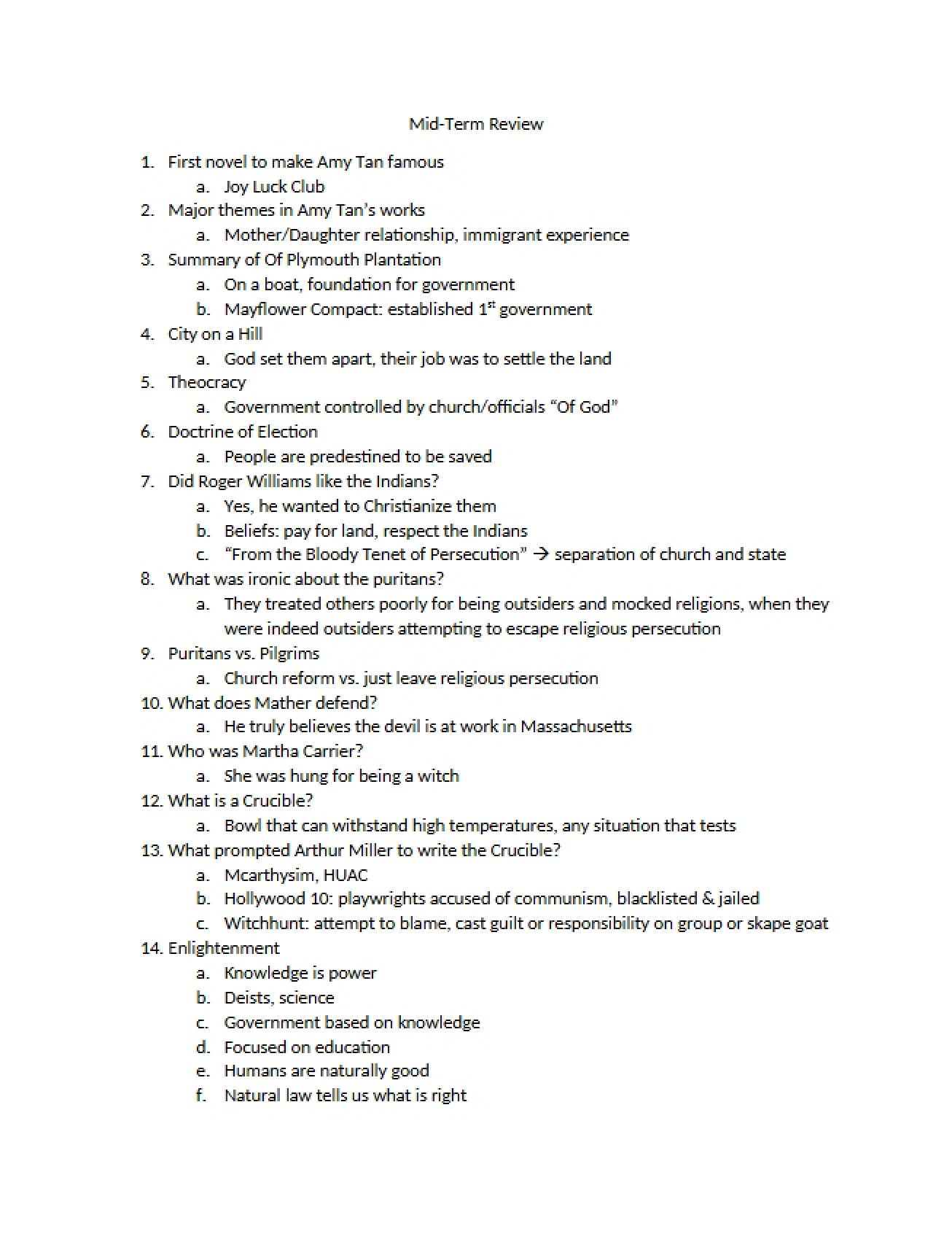Review Sheet for Midterm