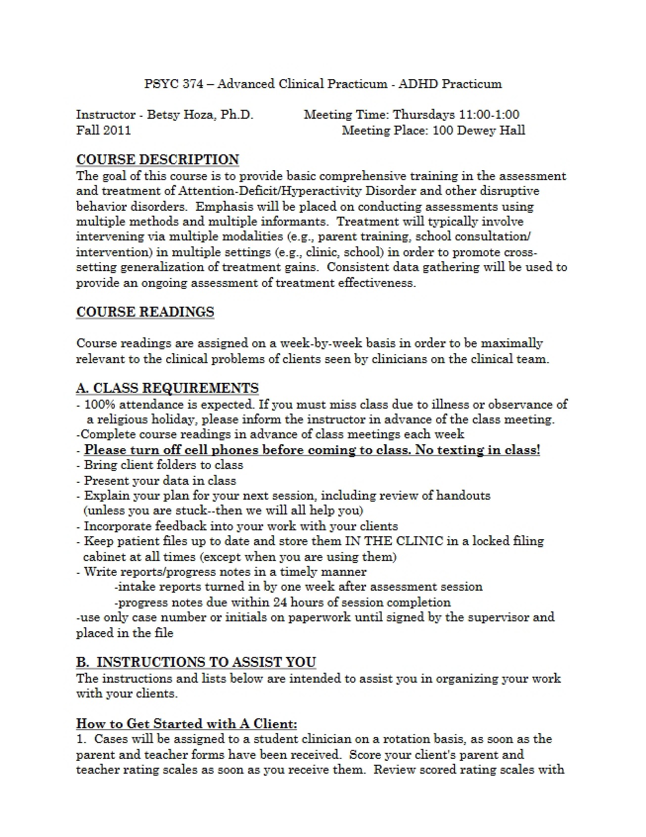 Advanced Clinical Practicum Syllabus