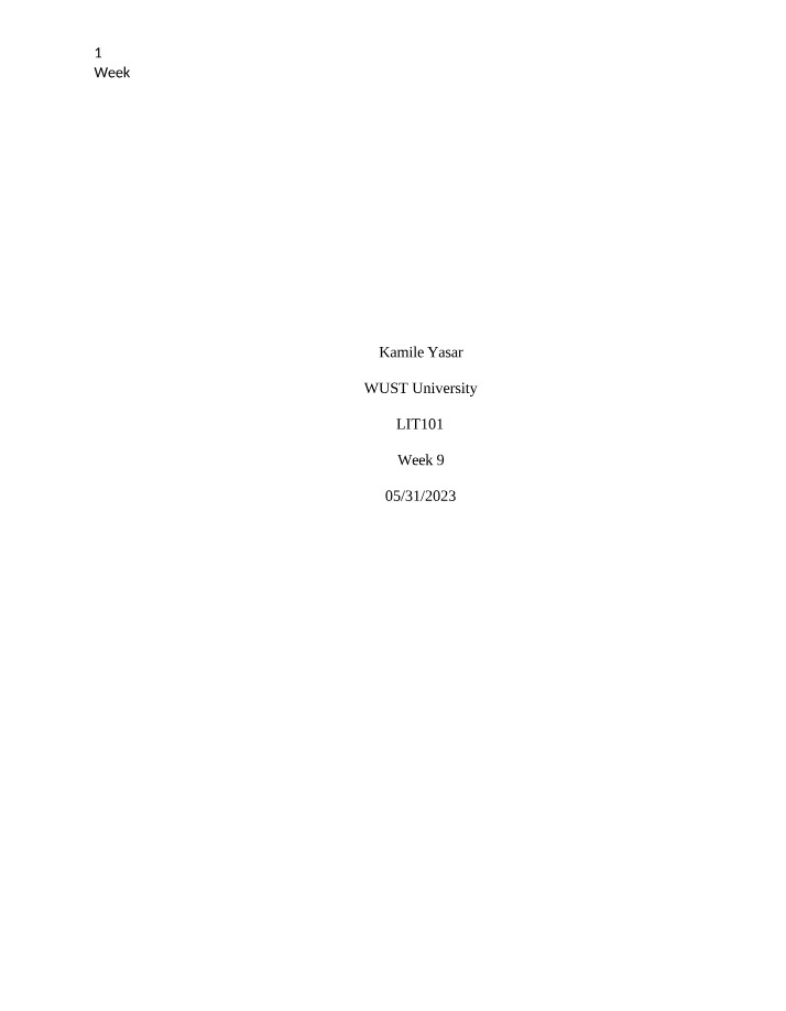 Introduction to Literature - Week 9 Notes