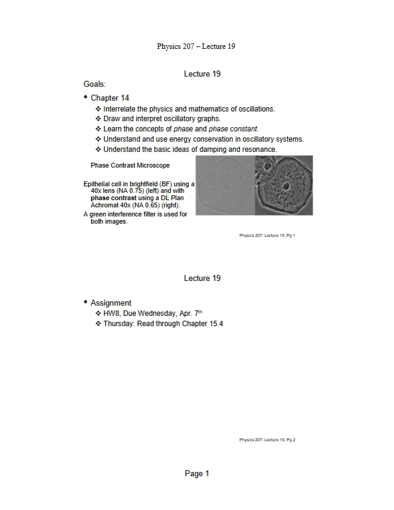 Notes for Lecture 6 - General Physics