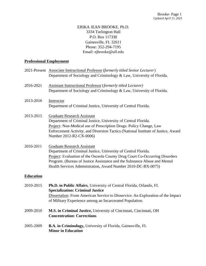 CV of Erika Jean Brooke