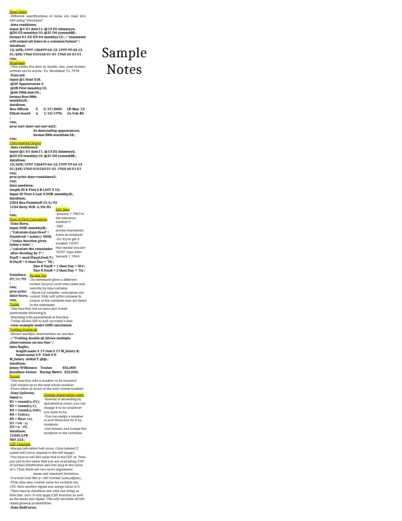 SAS Data Analysis Notes