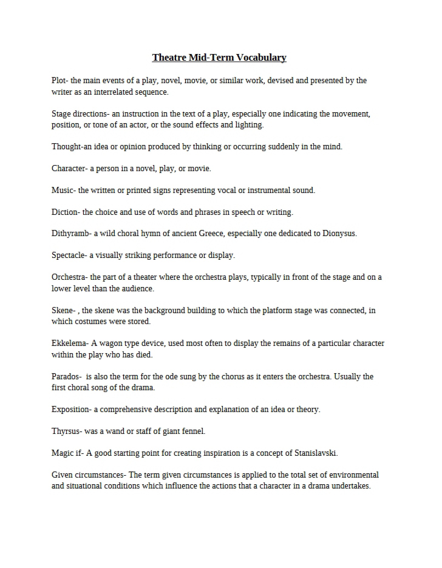 Vocabulary for Theatre Midterm
