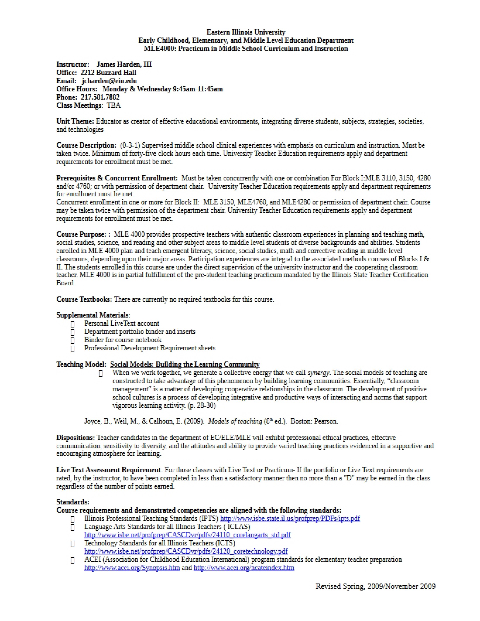 Syllabus for Middle School Practicum (3)
