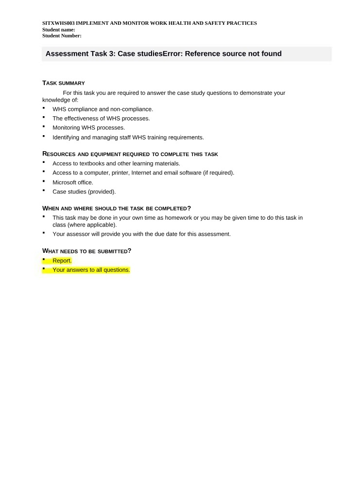 Case Studies for Assessment Task 3