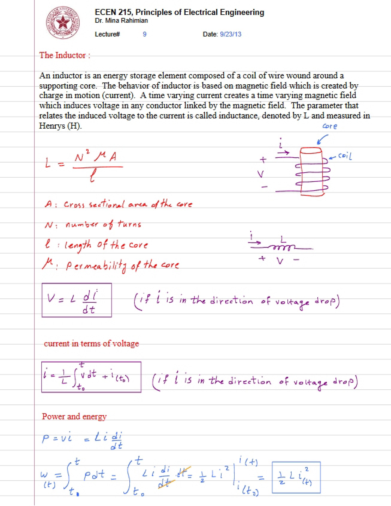 Ninth Lecture on Principles of Electrical Engineering