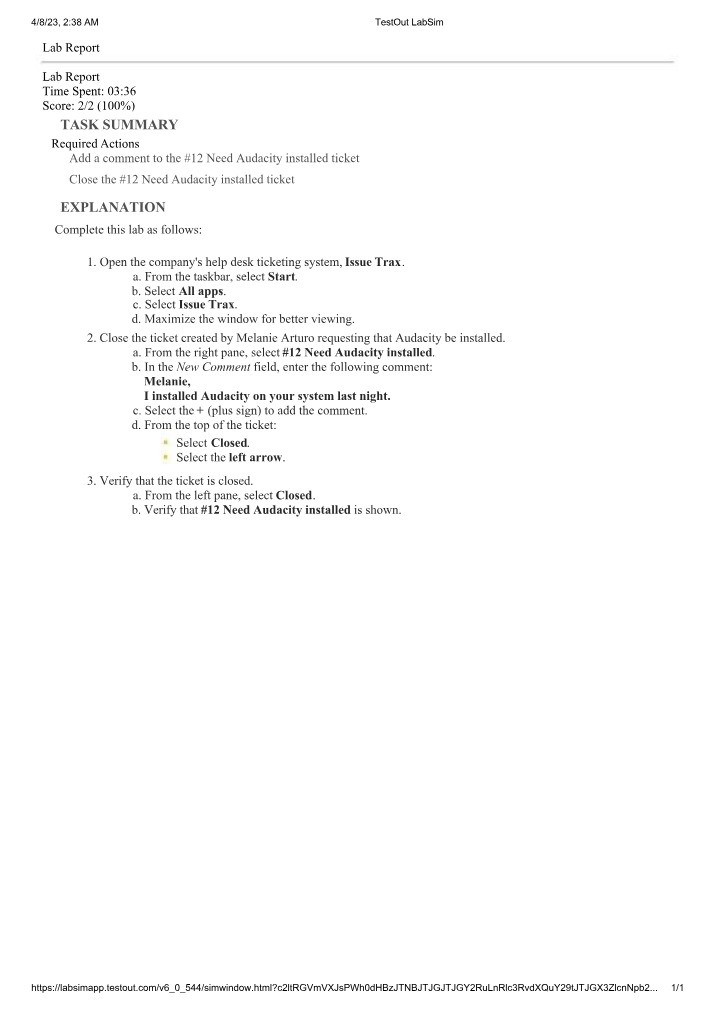 Lab Report for TestOut LabSim