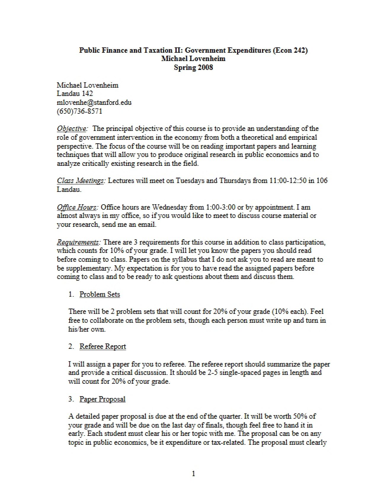 Public Finance and Taxation II Syllabus