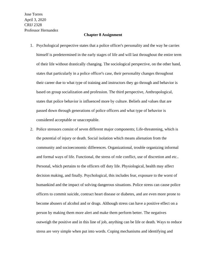 Assignment for Chapter 8