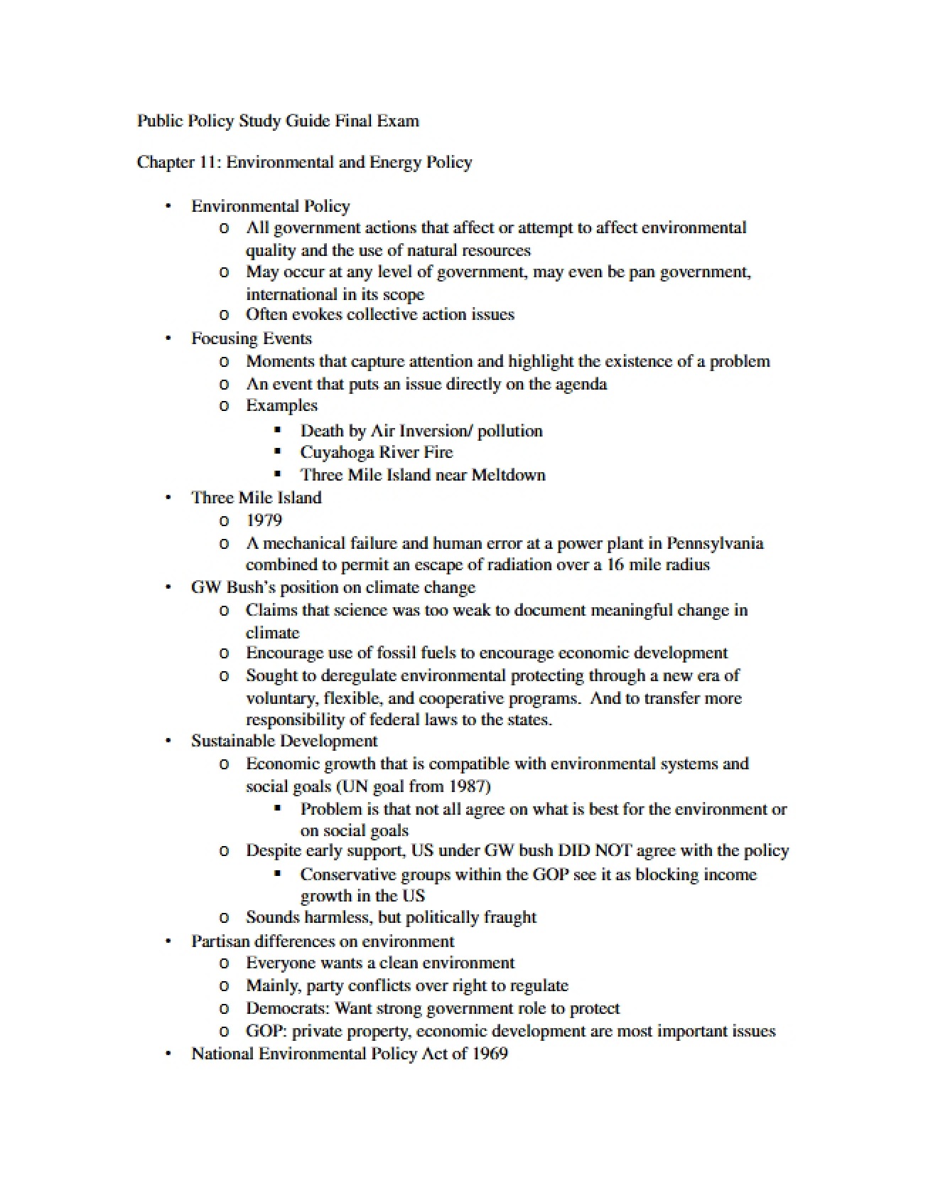 Final Exam Study Guide for Public Policy