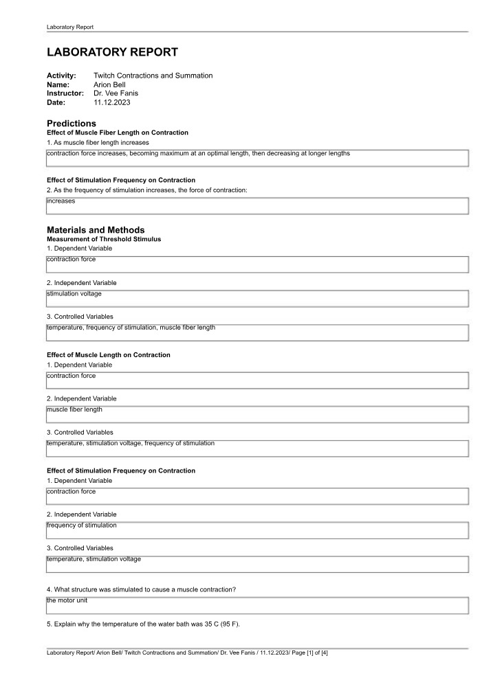 Lab Report for Twitch Contractions and Summation