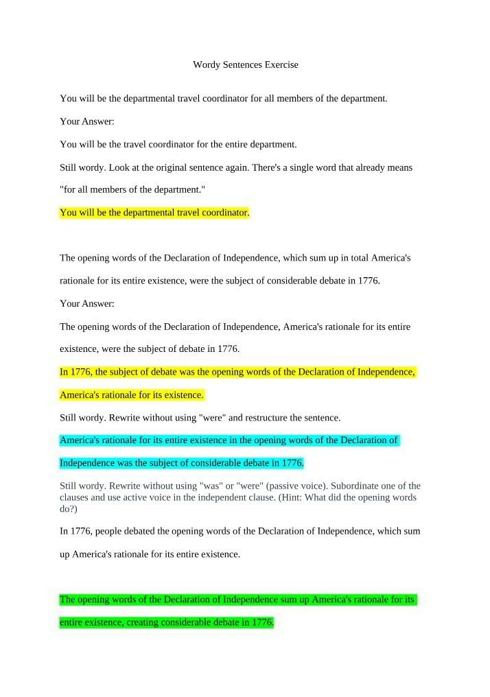 Exercise on Wordy Sentences