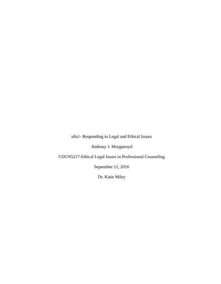 Case Study - Ethical and Legal Issues in Counseling