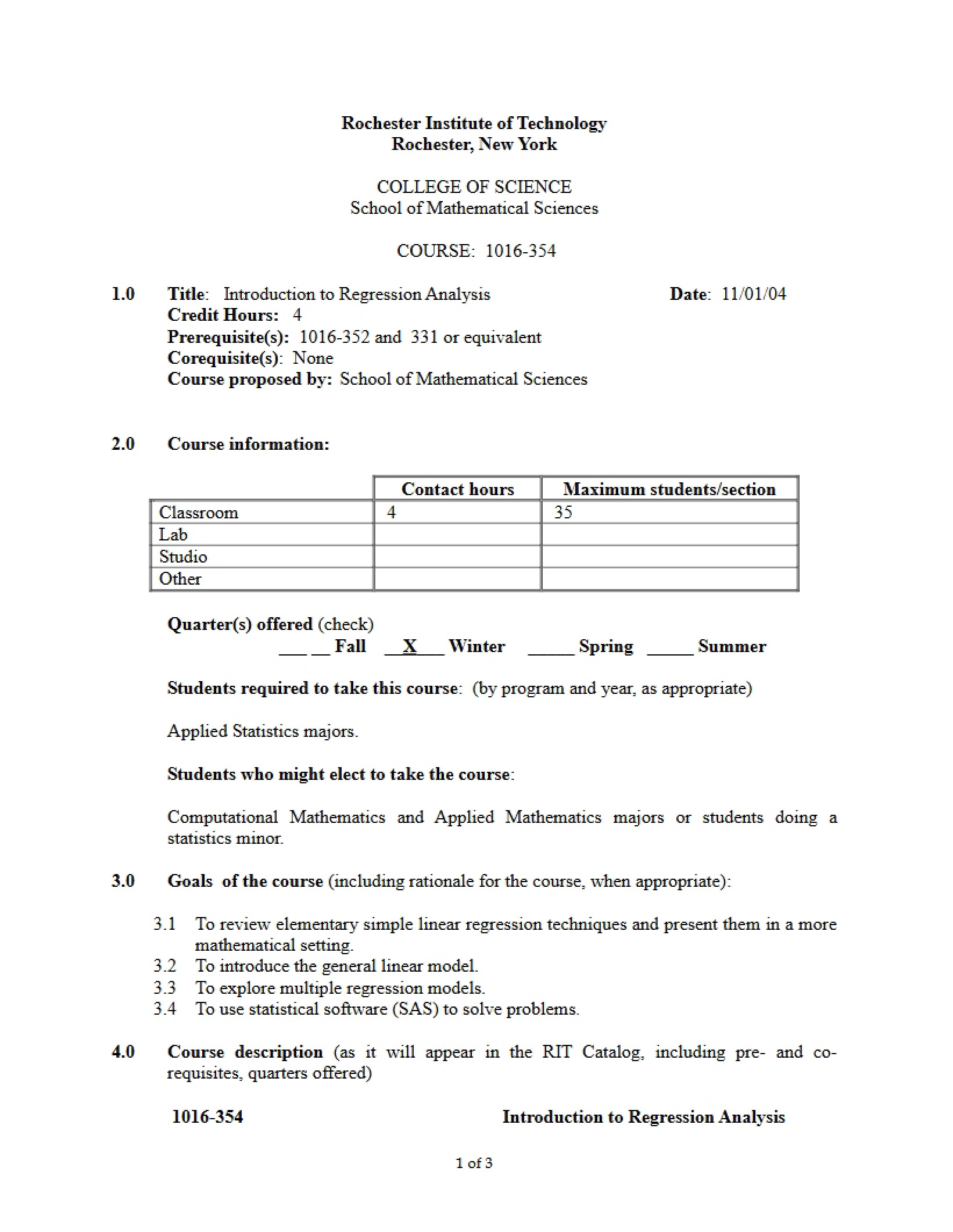 Regression Analysis Outline