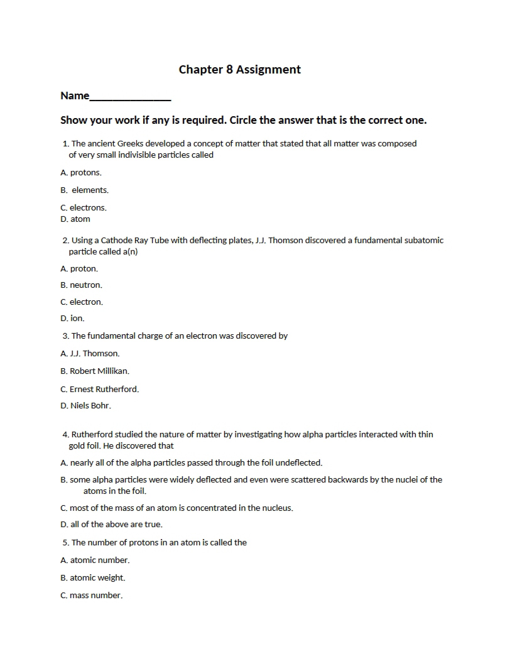 Assignment for Chapter 8