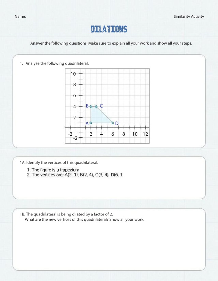 Dilations - Quadrilaterals and Triangles Analysis