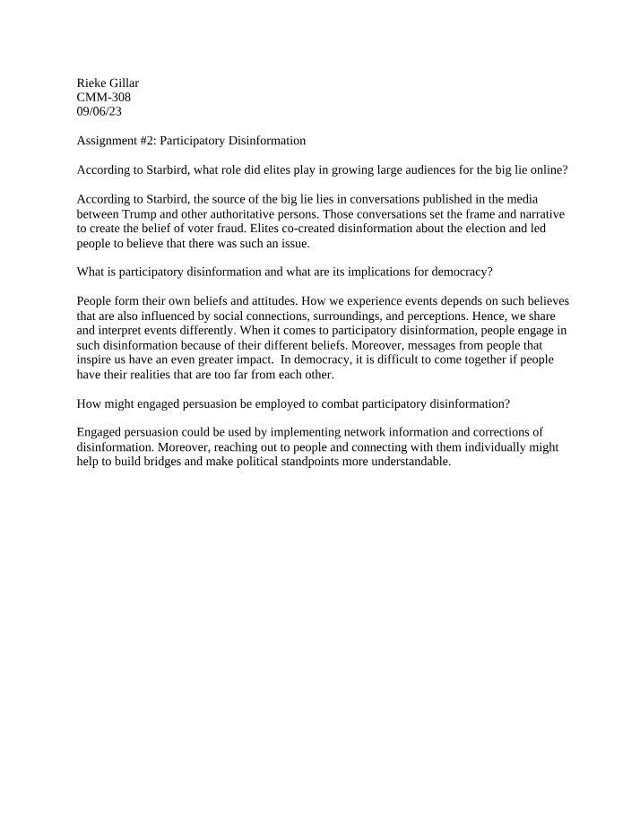 Participatory Disinformation - Assignment 2