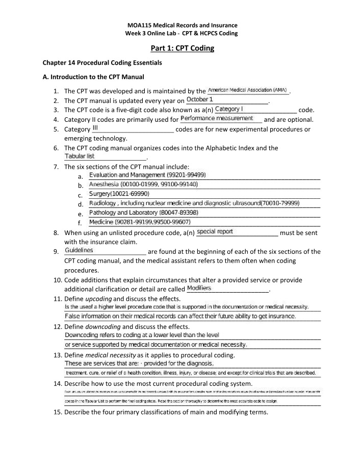 Lab for CPT Coding