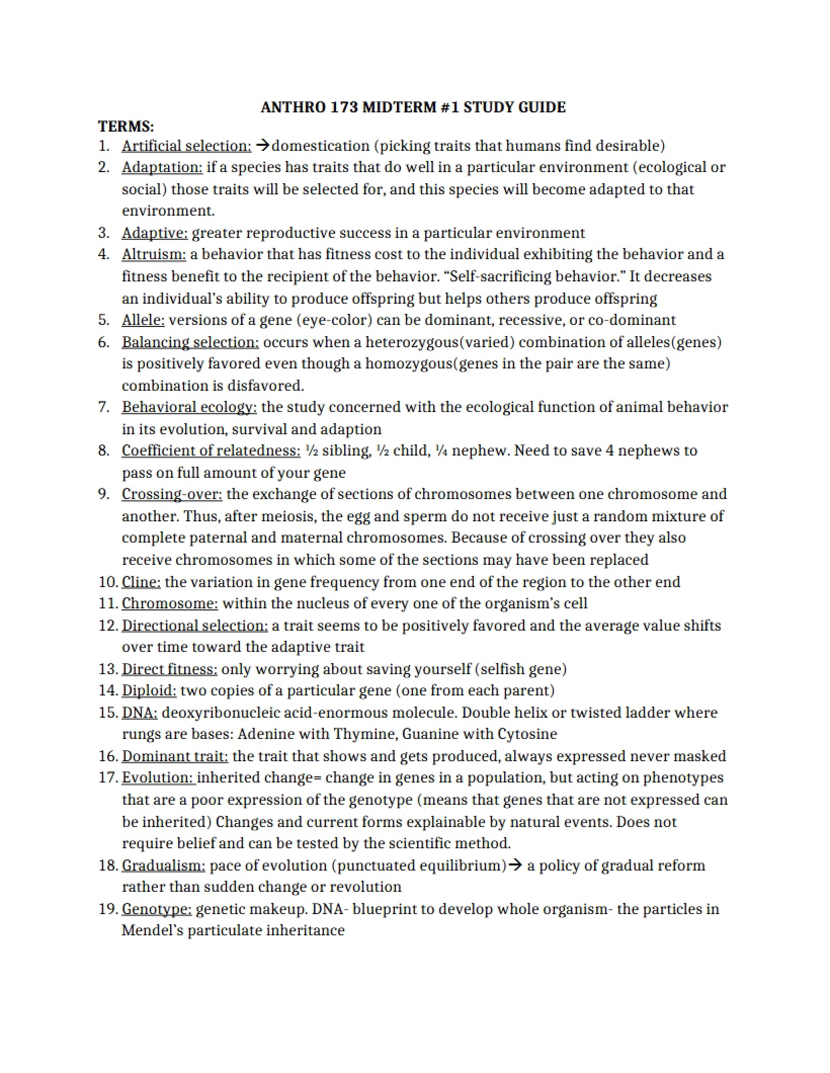 Study Guide for First Midterm