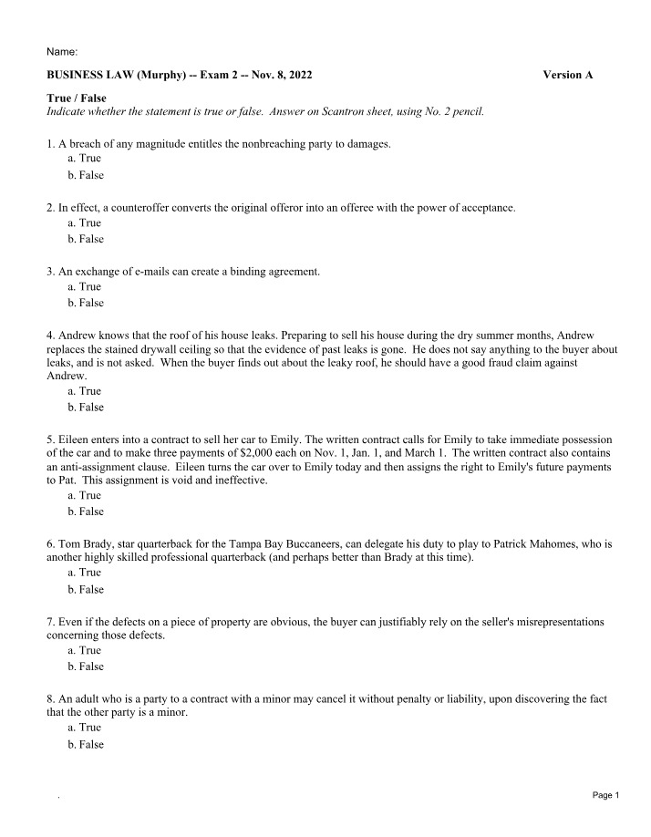 Business Law Exam 2 - Murphy