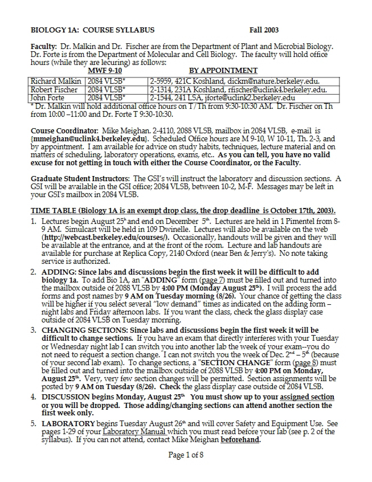 Class Syllabus