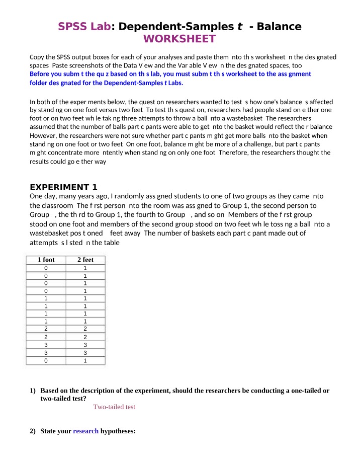 SPSS Lab - Dependent-Samples t Test (Balance)