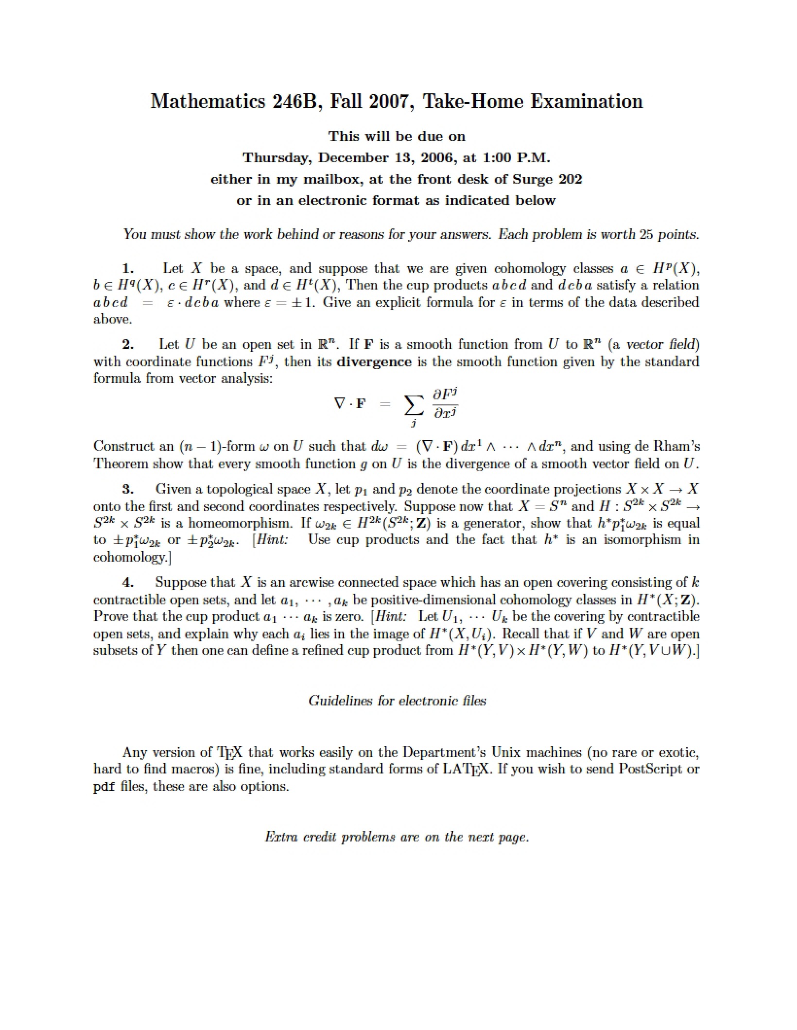 Fall 2007 Take-Home Exam for Math 246B
