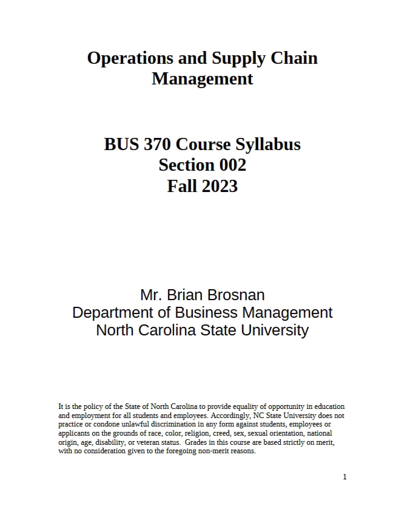 Operations Management Syllabus