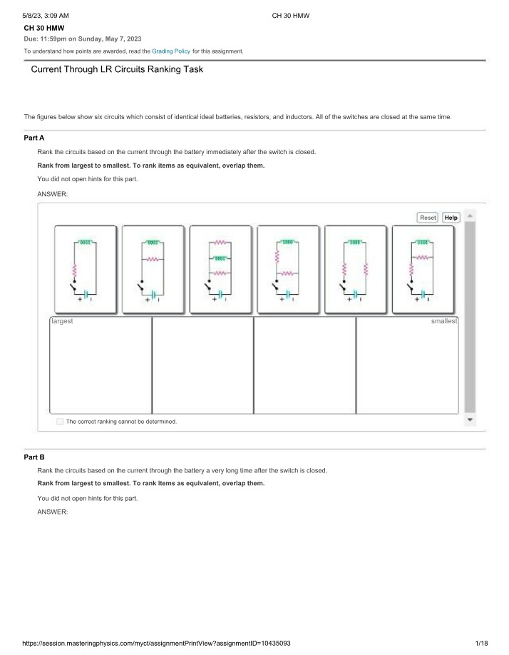 Ranking Task - Current Through LR Circuits
