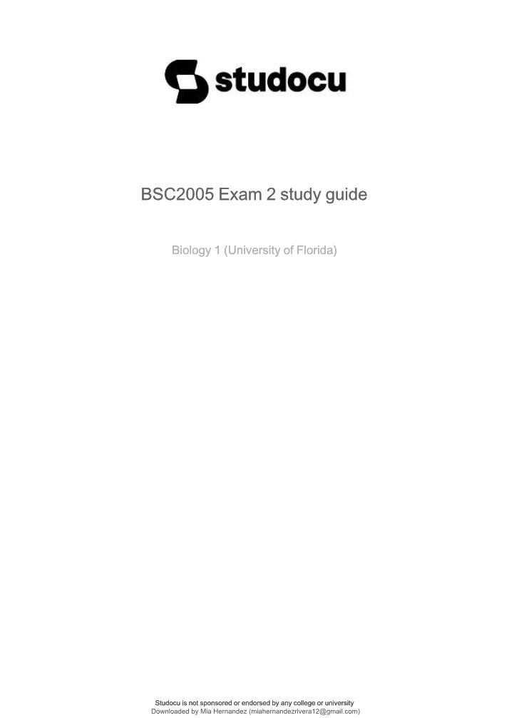 Exam 2 Study Guide - BSC1005