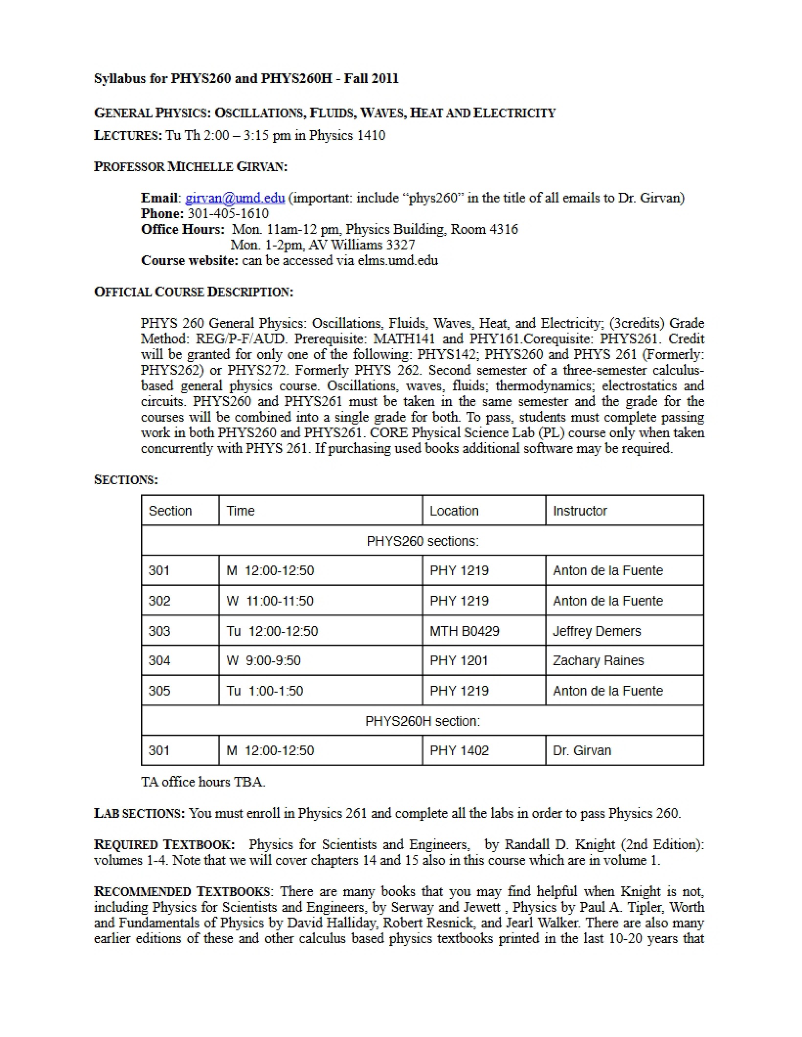 Syllabus for Physics 260
