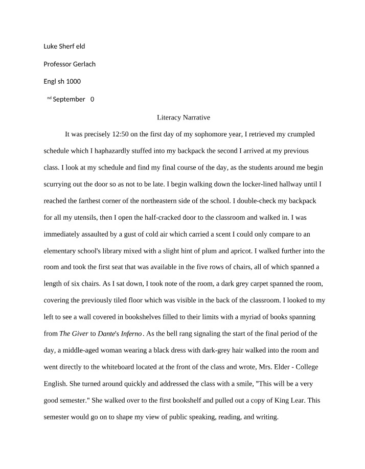 Revised Draft of the Literacy Narrative
