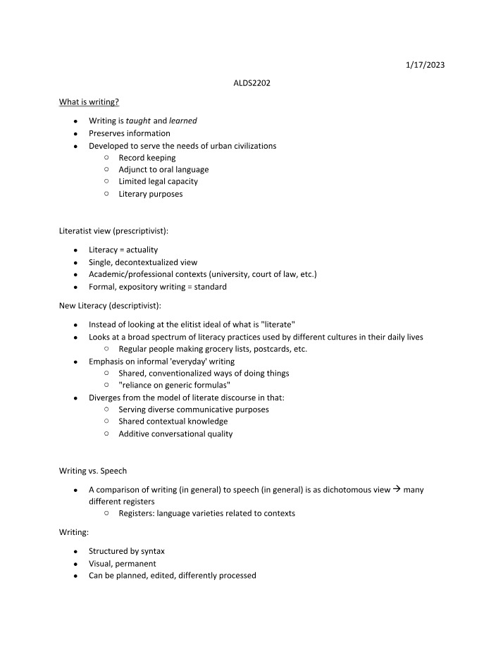 Writing Literacy - Purpose and Differences