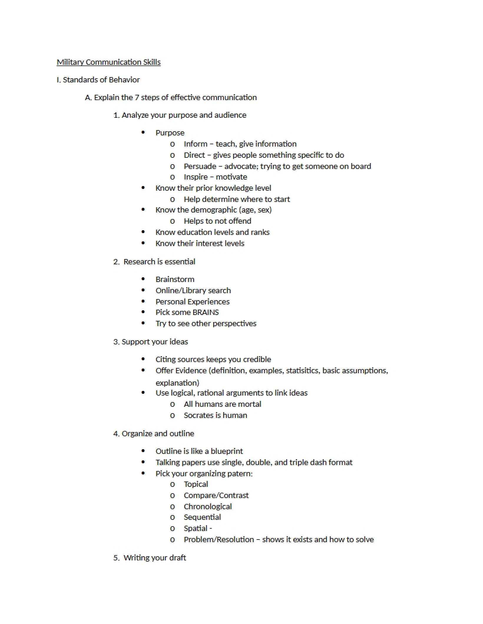Notes on Skills for Military Communication