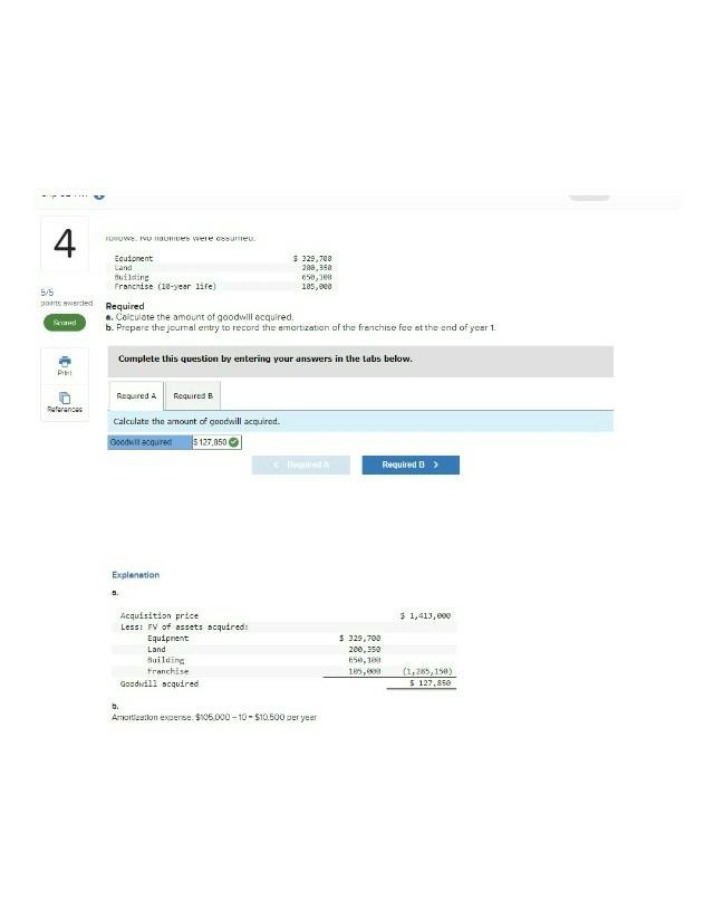 Recording Franchise Fee and Calculating Goodwill Acquired