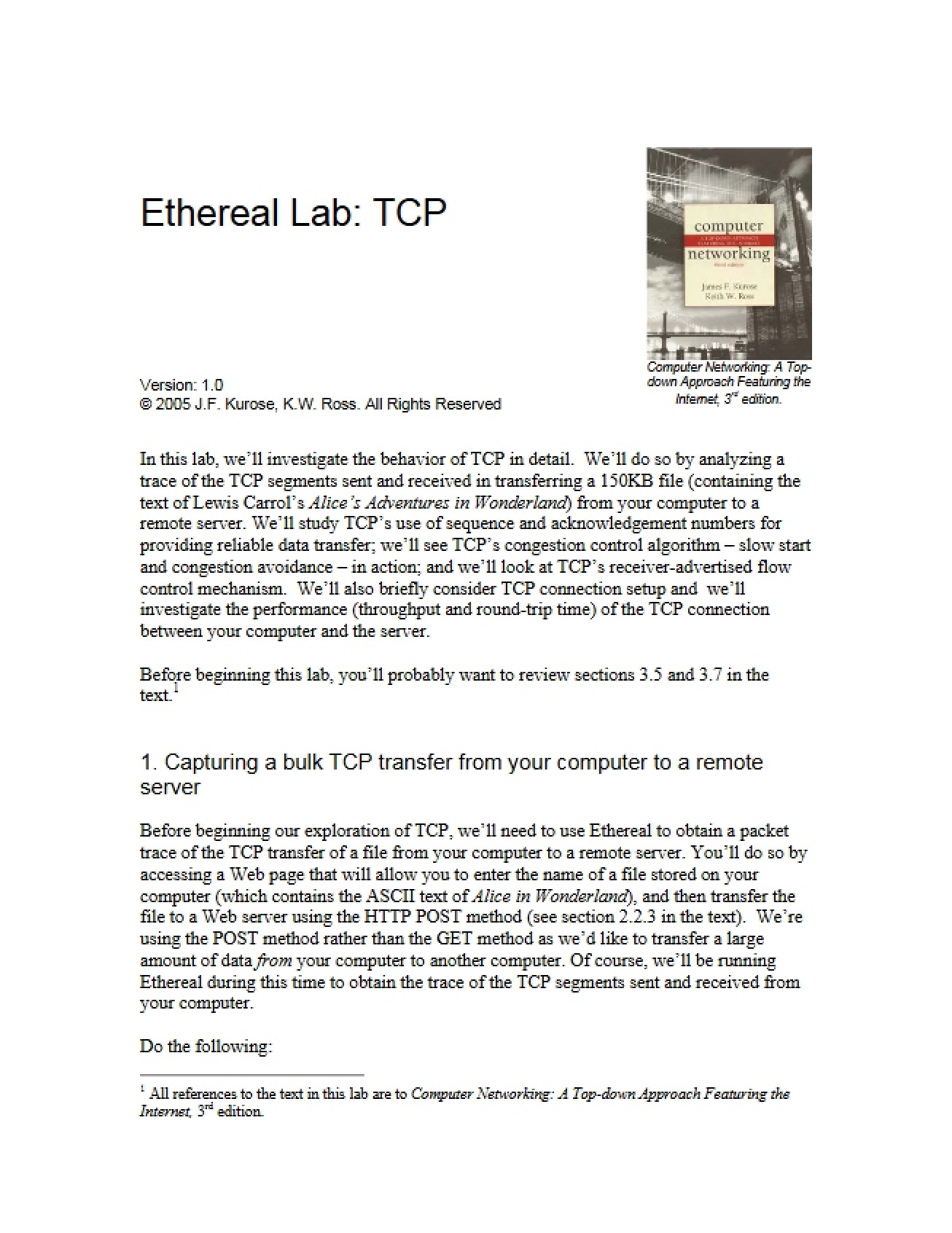 TCP Lab using Ethereal