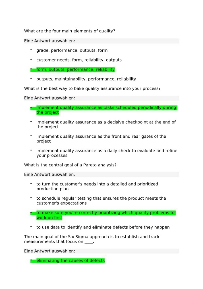 Performance Outputs and Quality Grades - The Four Main Elements