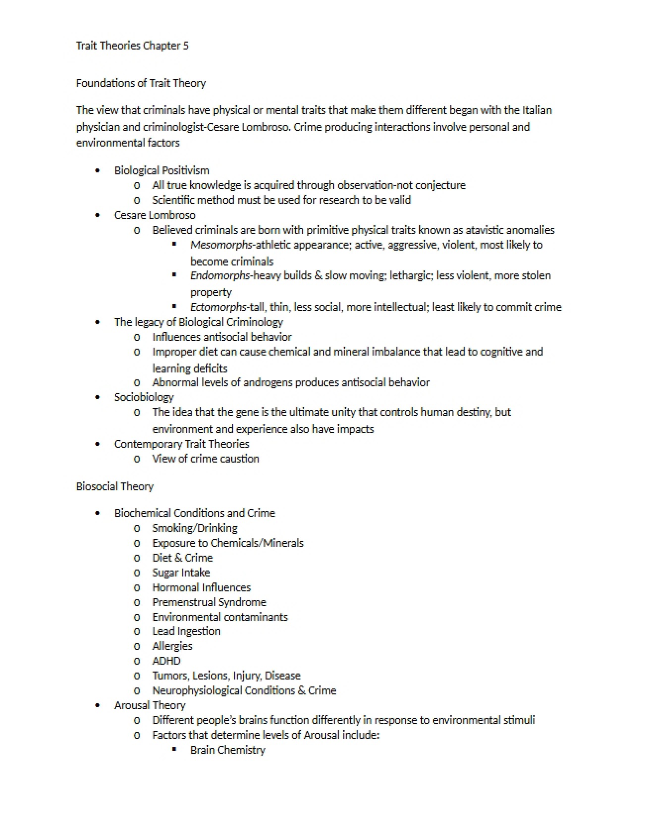 Criminology Trait Theories (Chapter 5)