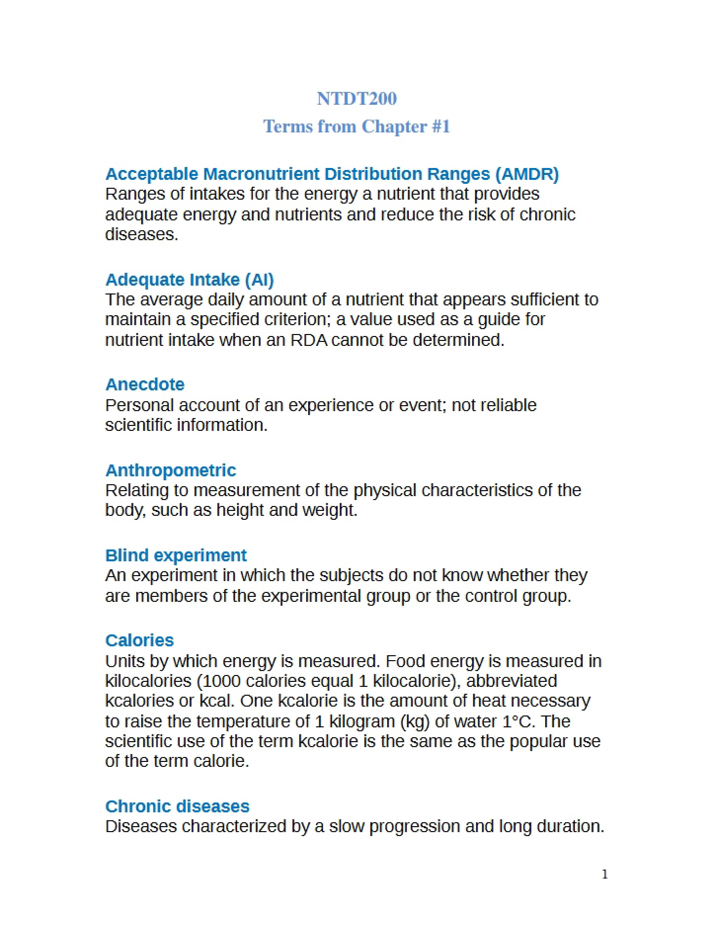 Terms for Chapter 1