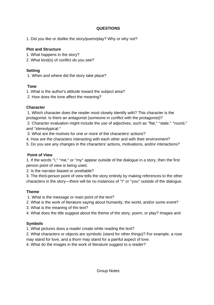 Story Analysis - Plot, Conflict, Setting, Tone, and Themes