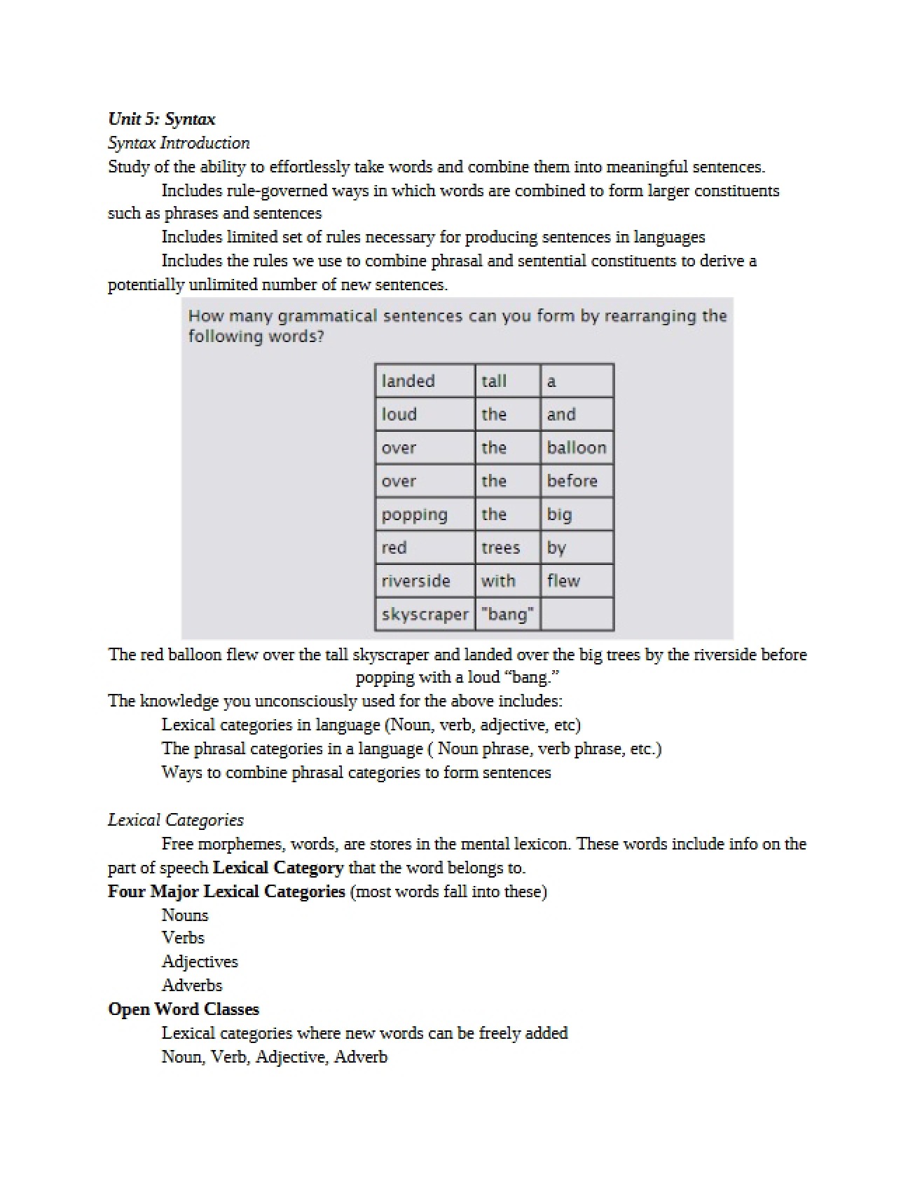 Syntax Unit Five