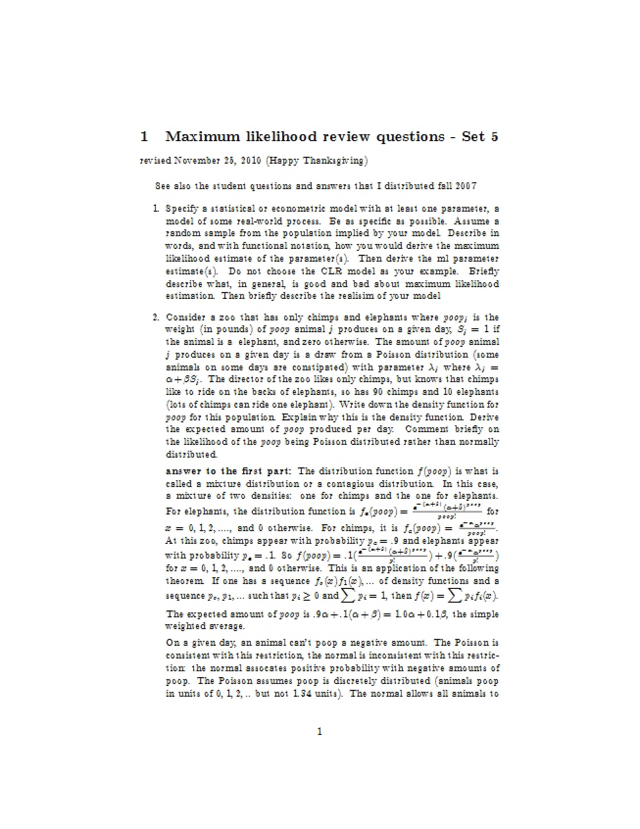 Review Questions for Maximum Likelihood Estimation