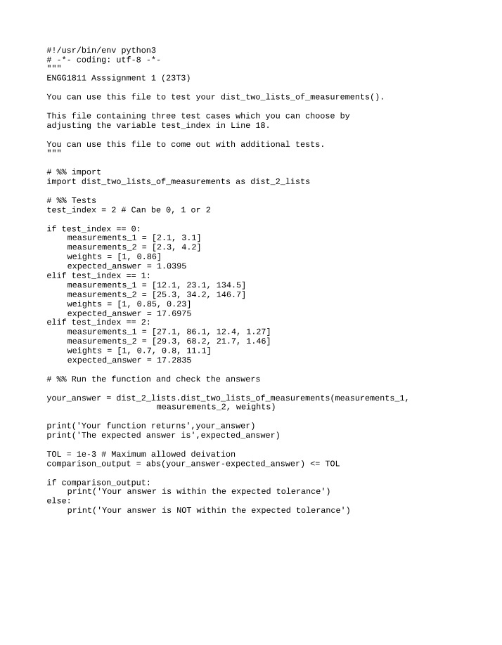 Testing Distance Between Two Lists of Measurements