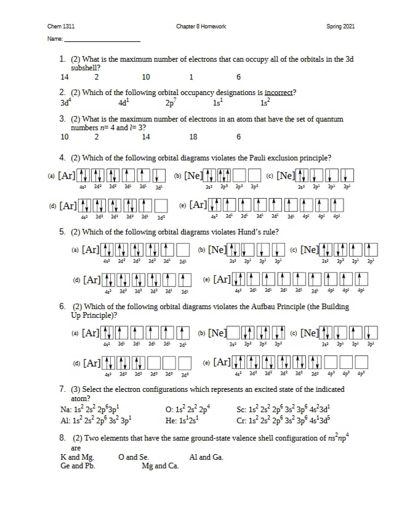 Chapter 8 Homework