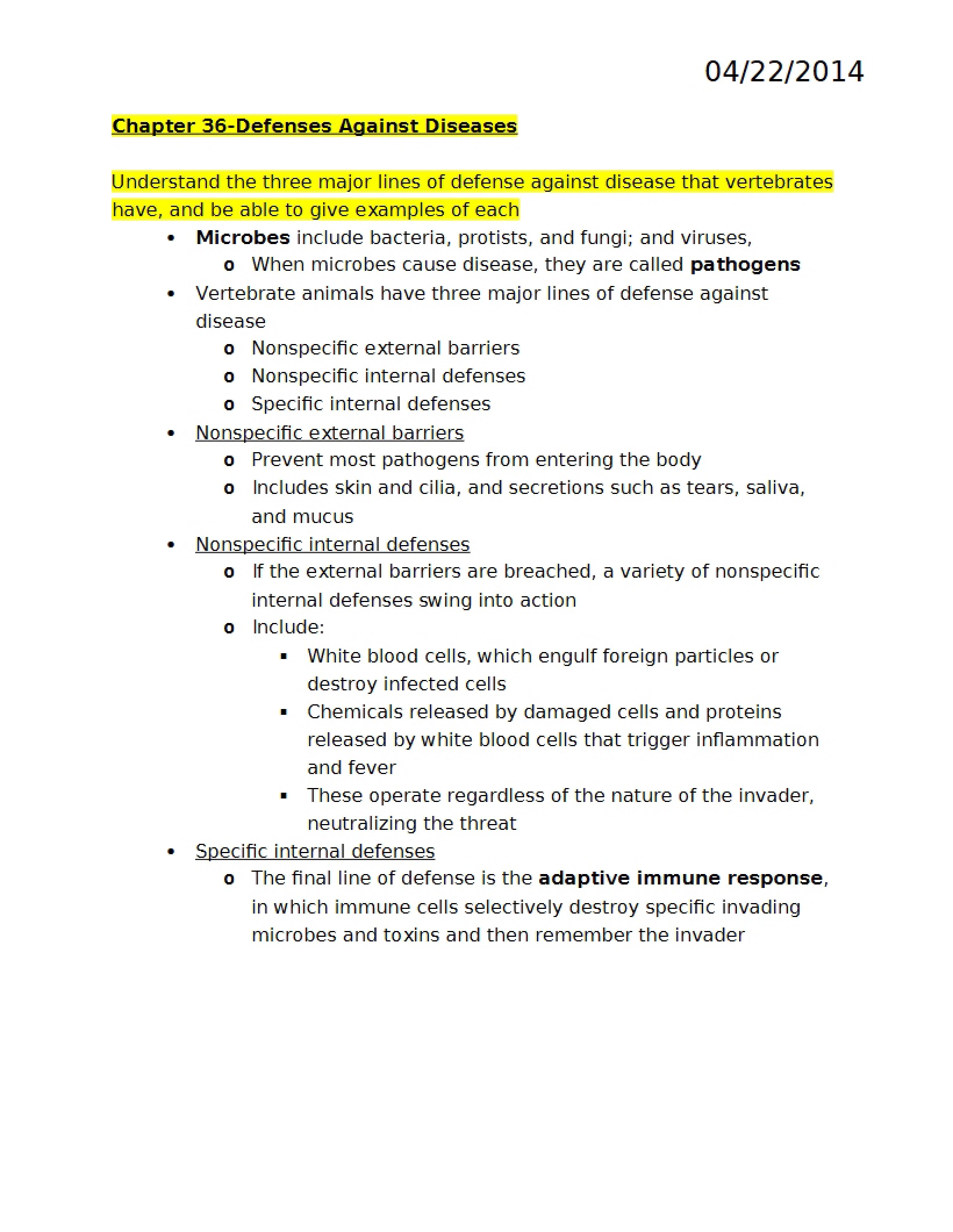 Defense Against Disease