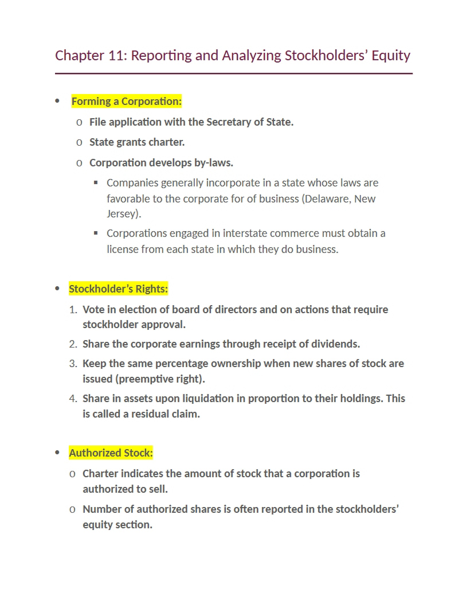 Notes covering Chapter 11